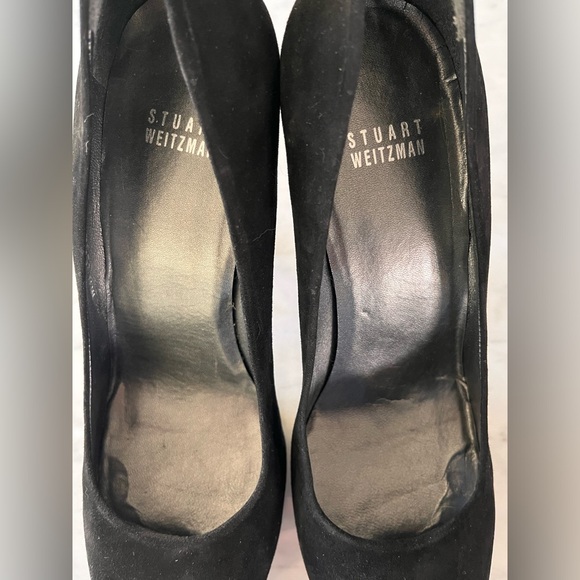 Stuart Weitzman Black Suede and Tortoise Shell Peep Toe Pumps Size 9 - Picture 5 of 6
